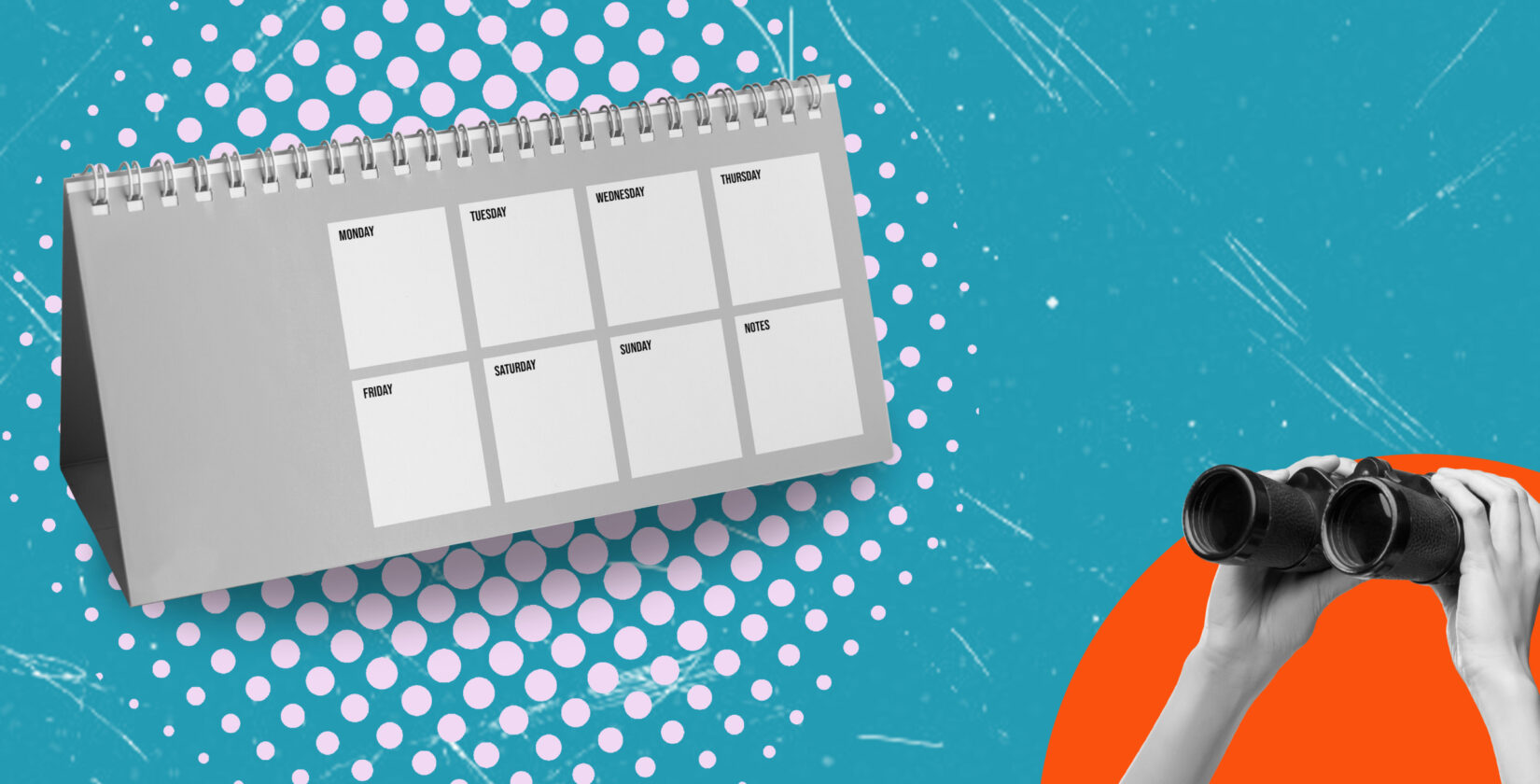 Home 9 2025 marketing predictions: a calendar on a blue and white background