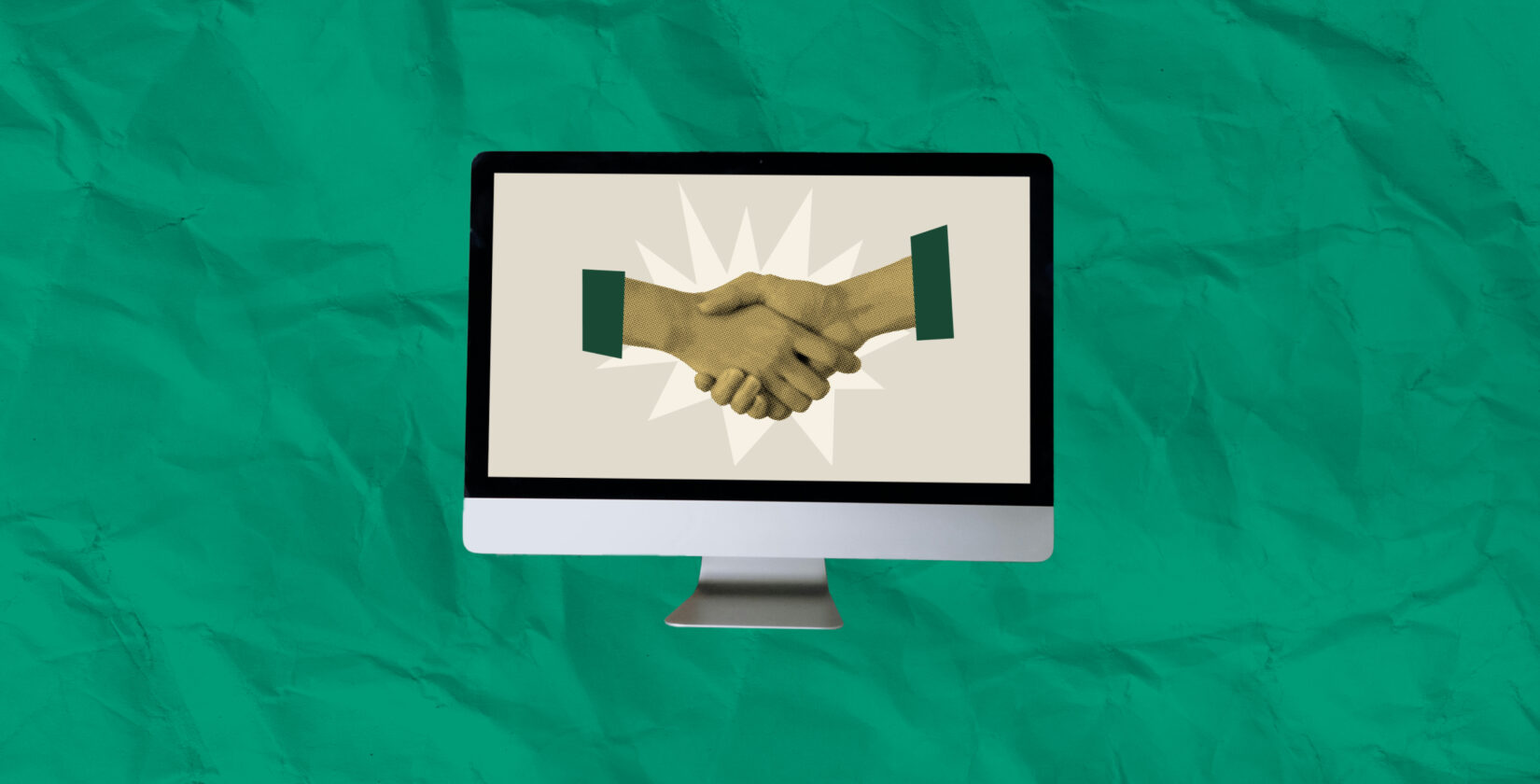 a computer screen with handshake on it representing the data-driven paid media strategies